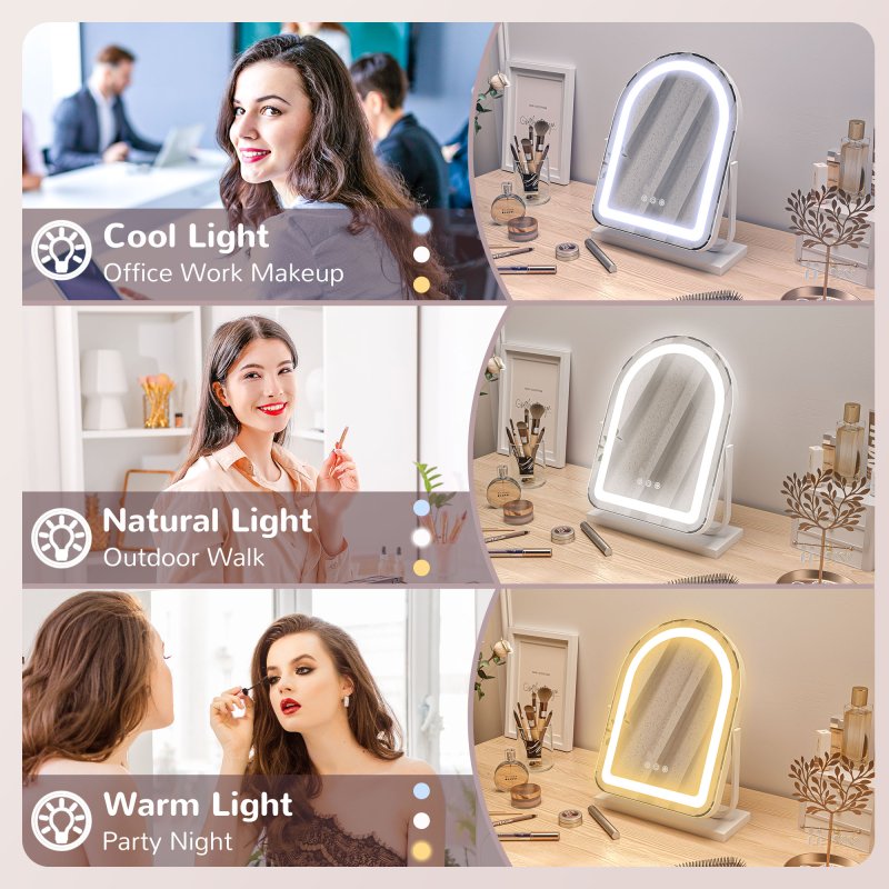 HOMCOM LED Vanity Mirror with Lights, 33 x 44.5cm Lighted Makeup Mirror with 3 Colour, 360 Degree Rotation, Touch Screen, for Bedroom and Dressing Room, White