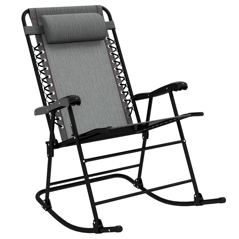Outsunny Garden Rocking Chair Folding Outdoor Adjustable Rocker Zero-Gravity Seat with Headrest Camping Fishing Patio Deck, 95 x 64 x 106 cm - Grey