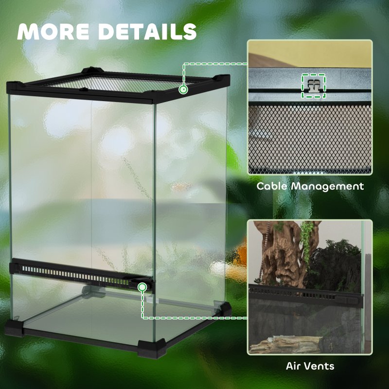 PawHut Glass Reptile Terrarium, 12L Vivarium for Lizards, Frogs, Snakes, Turtles, Tortoises, with Ventilation, 20 x 20 x 30cm