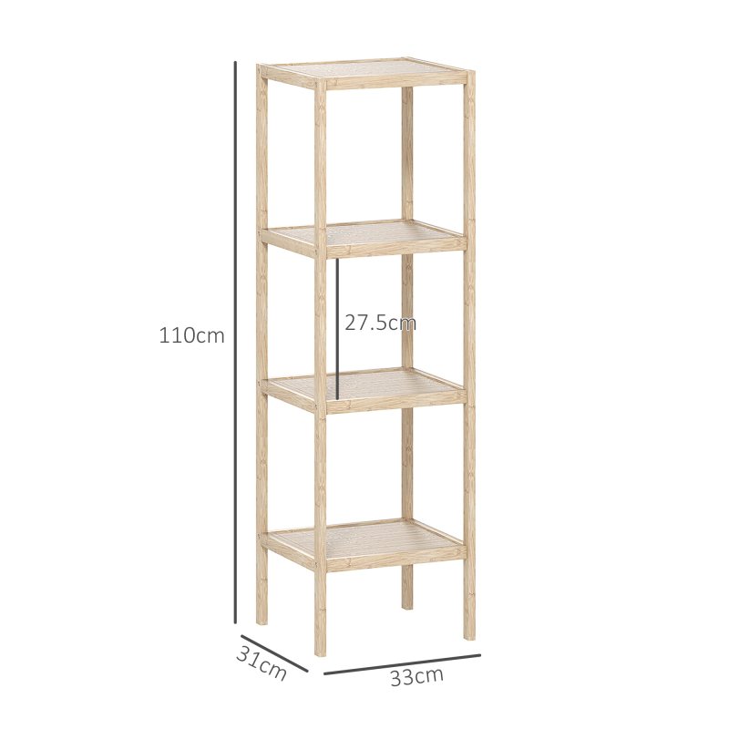 HOMCOM 4-Tier Bamboo Bathroom Storage Shelves, Freestanding Storage Shelving Unit, Multifunctional Display Plants Stand Shelf Rack Organiser