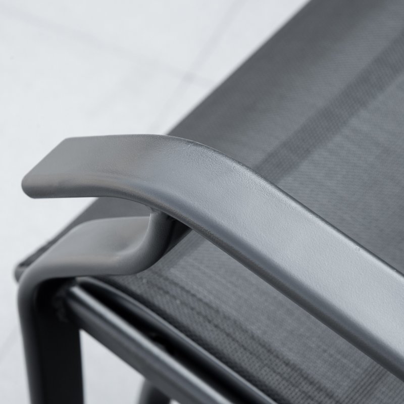 Outsunny Outdoor Double Glider Rocking Chairs with Glass Top Middle Table, Metal Gliding Love Seat Conversation Furniture with Breathable Mesh Fabric Seat, for Garden, Patio, Black