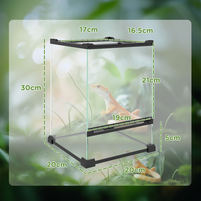 PawHut Glass Reptile Terrarium, 12L Vivarium for Lizards, Frogs, Snakes, Turtles, Tortoises, with Ventilation, 20 x 20 x 30cm