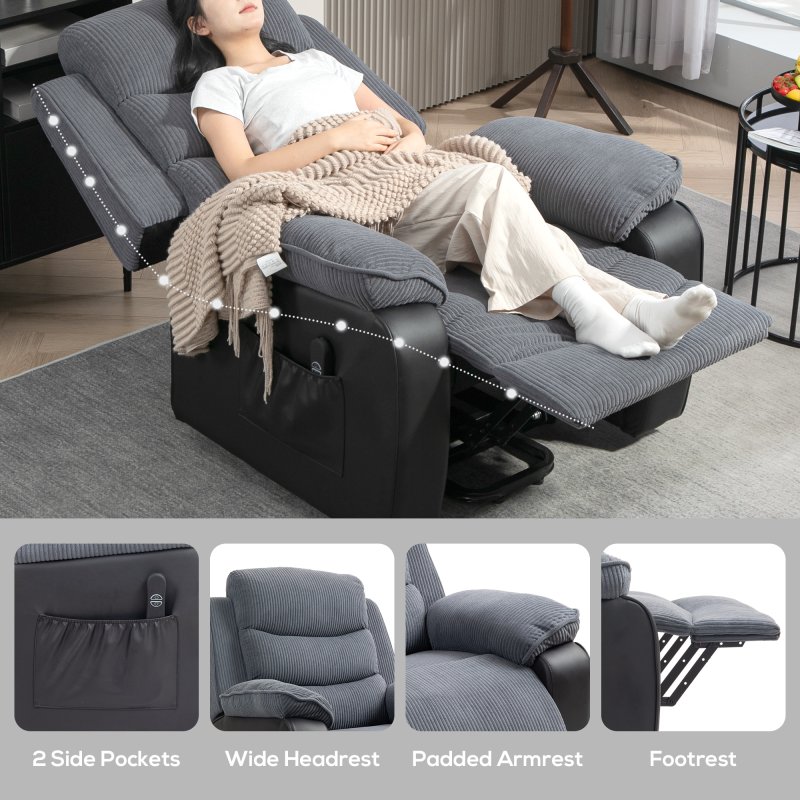 HOMCOM Power Lift Recliner Chair for Elderly, Patchwork Design Oversized Electric Riser and Recliner Armchair for Living Room with Remote Control, USB Port and 2 Side Pockets, Dark Grey