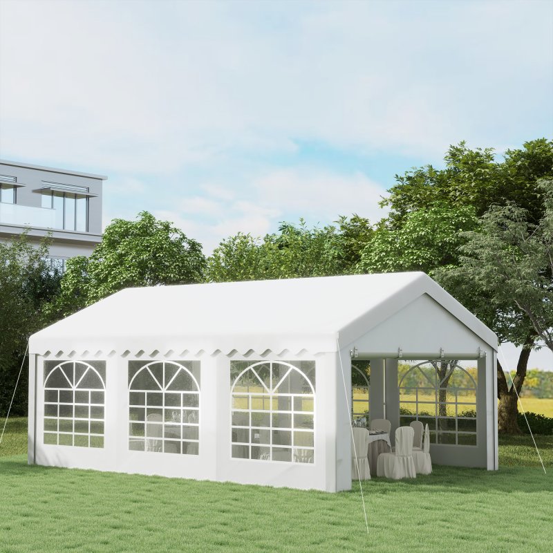 Outsunny 6m x 4m Marquee Party Tent, Heavy Duty Wedding Canopy with Sidewalls, Doors, Windows, Galvanised Garden Gazebo for Parties Events, White