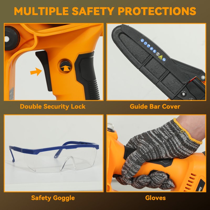 Outsunny Mini Chainsaw Cordless, 8 Inch Electric Chainsaw with 2 x 4000mAh Batteries, Brushless Motor and Safety Lock for Tree Trimming, Garden, Wood Cutting, Orange