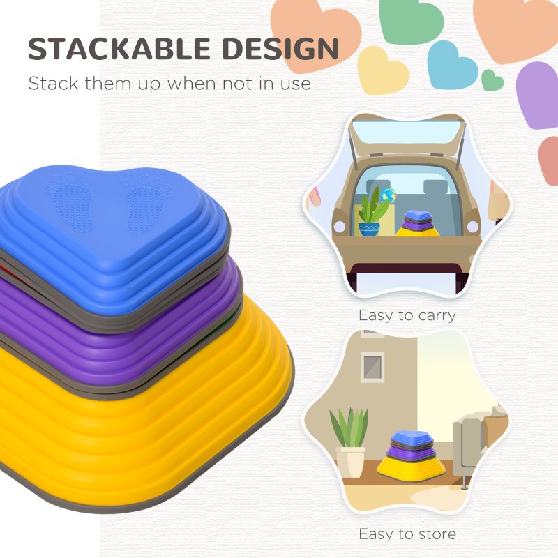 AIYAPLAY Kids Stepping Stones, 6 Piece Balance Stepping Stones for Kids, Heart-Shaped Non-Slip Stackable River Stones, Sensory Toy for Balance and Motor Skills, Indoor Outdoor Obstacle Courses