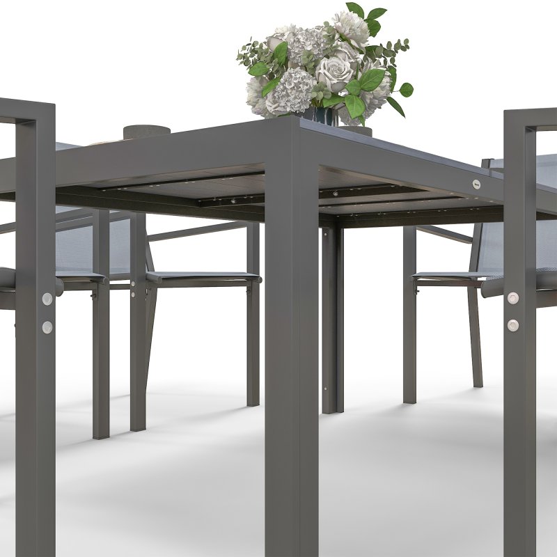 Outsunny 6 Seater Garden Dining Set with Stackable Armchairs, WPC Top Dining Table, Outdoor Table and Chairs, Garden Furniture Set, Light Grey