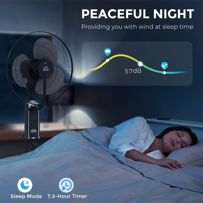 HOMCOM Pedestal Fan with Water Mist Spray, Spray Misting Fan with 70° Oscillation, Tilt Head, 3 Speeds, 3 Modes, Adjustable Mist, 3.2L Water Tank, for Home, 120 cm