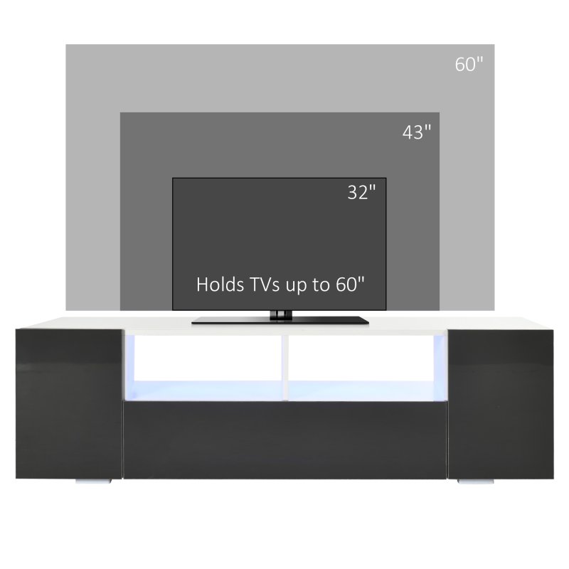 HOMCOM High Gloss TV Unit Cabinet for TVs up to 60" with LED Lights, TV Stand with Storage Shelves and Cupboards