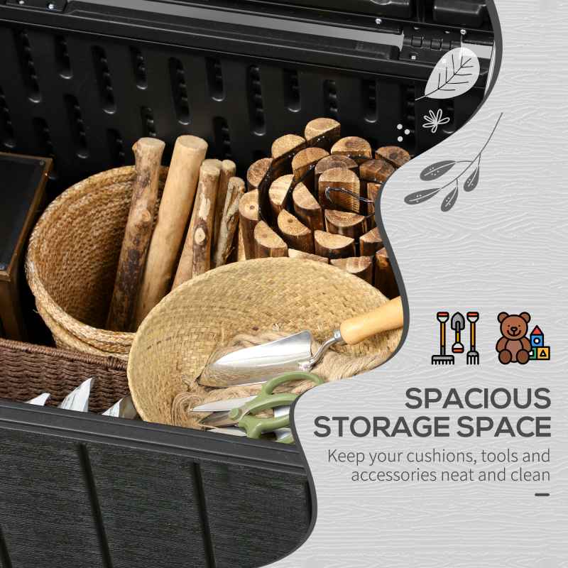 Outsunny 336 Litre Garden Storage Box, Water-resistant Heavy Duty Double Wall Plastic Container, Extra Large Outdoor Garden Furniture Organizer, Deck Cushion Chest with Wheels and Handles, Black