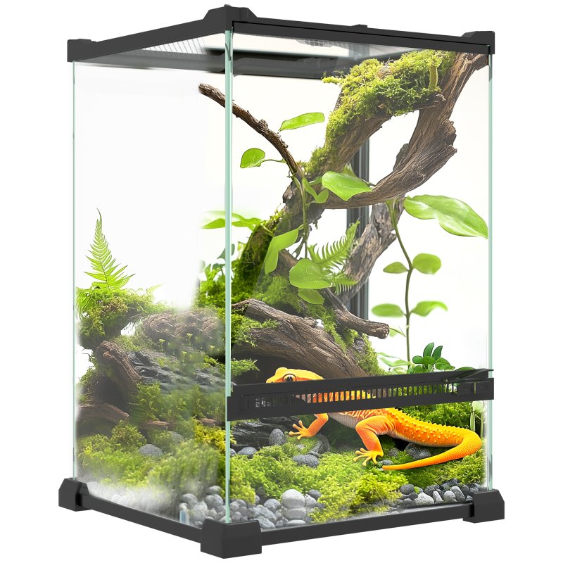 PawHut Glass Reptile Terrarium, 12L Vivarium for Lizards, Frogs, Snakes, Turtles, Tortoises, with Ventilation, 20 x 20 x 30cm