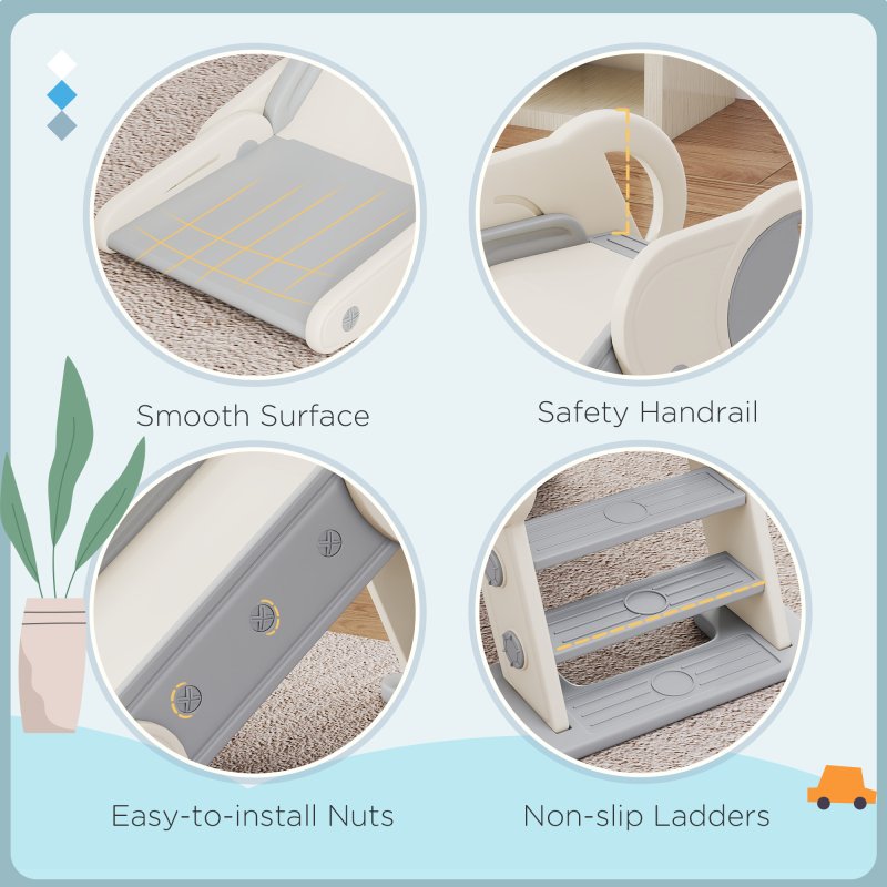 AIYAPLAY Kids Slide Freestanding Toddler Slide Foldable for Indoor Outdoor 1.5-3 Years Old, Grey