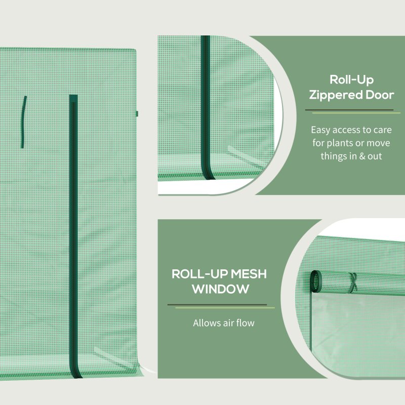 Outsunny Tomato Greenhouse Walk-in Garden Greenhouse with Pent Roof, Roll-up Door, Mesh Window for Plants Flowers Herbs Grow, 200 x 76 x 168 cm, Green