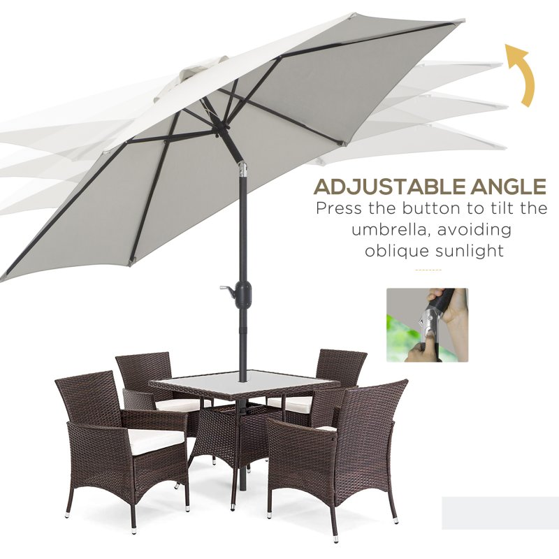 Outsunny 2.6M Garden Parasol Umbrella with Tilt and Crank, Outdoor Sun Parasol Sunshade Shelter with Aluminium Frame, Grey