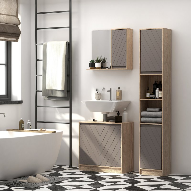 HOMCOM Narrow Bathroom Cabinet, Slim Bathroom Storage Unit with Open Compartment, Freestanding Storage Cupboard with Adjustable Shelves for Small Spaces, 30 x 24 x 170 cm