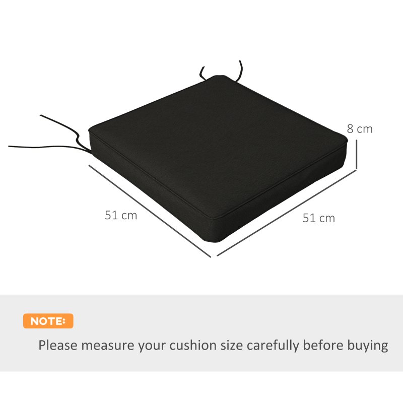 Outsunny Set of 4 Outdoor Seat Cushions with Ties, Water Repellent Seat Pads for Garden Patio Kitchen Office Chairs, Black