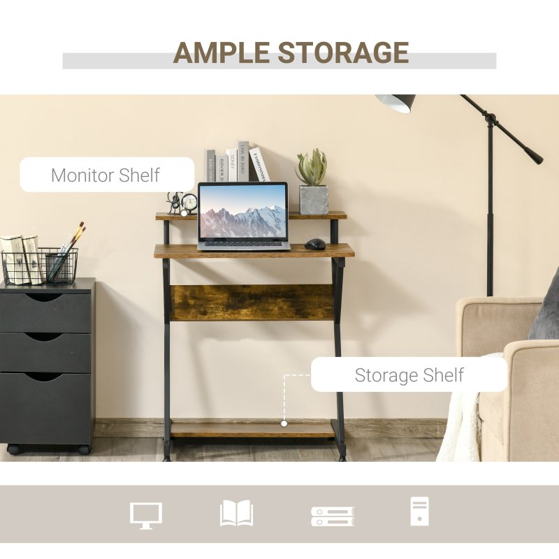 HOMCOM Industrial Computer Desk with Monitor Stand, 70 x 60cm Compact Desk for Small Spaces, Home Office Desk