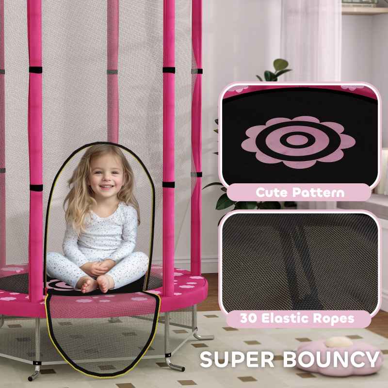 AIYAPLAY 4.6ft Kids Trampoline with Safety Enclosure Net, Recreational Toddler Trampoline for Indoor Outdoor Use, Ages 3-6 Years, Sun Pattern