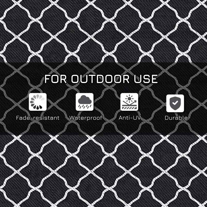 Outsunny Reversible Outdoor Rug with Carry Bag, Waterproof Plastic Straw Mat for Garden, Deck, RV, Picnic, Beach, Camping, 182 x 274cm, Black