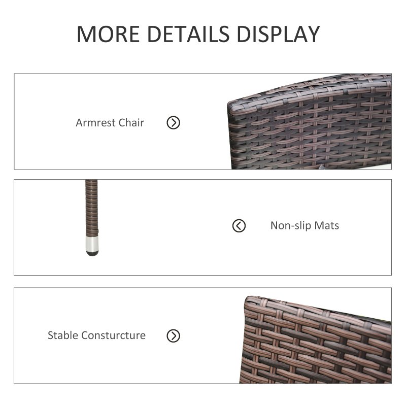 Outsunny 4 Pieces Outdoor PE Rattan Dining Chairs Set with Cushion, Garden Armchair with Armrests, High Backrest, Metal Frame Patio Wicker Furniture, Mixed Brown