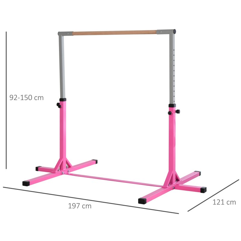 HOMCOM Height Adjustable Gymnastics Horizontal Bar For Kids Home Gym Training Children Junior Kip High Bar Fitness, Pink