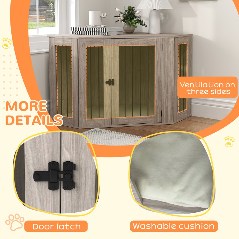 PawHut Dog Crate Furniture, Side Table Dog Kennel with Cushion, Large Door, for Large Dogs - Walnut Brown