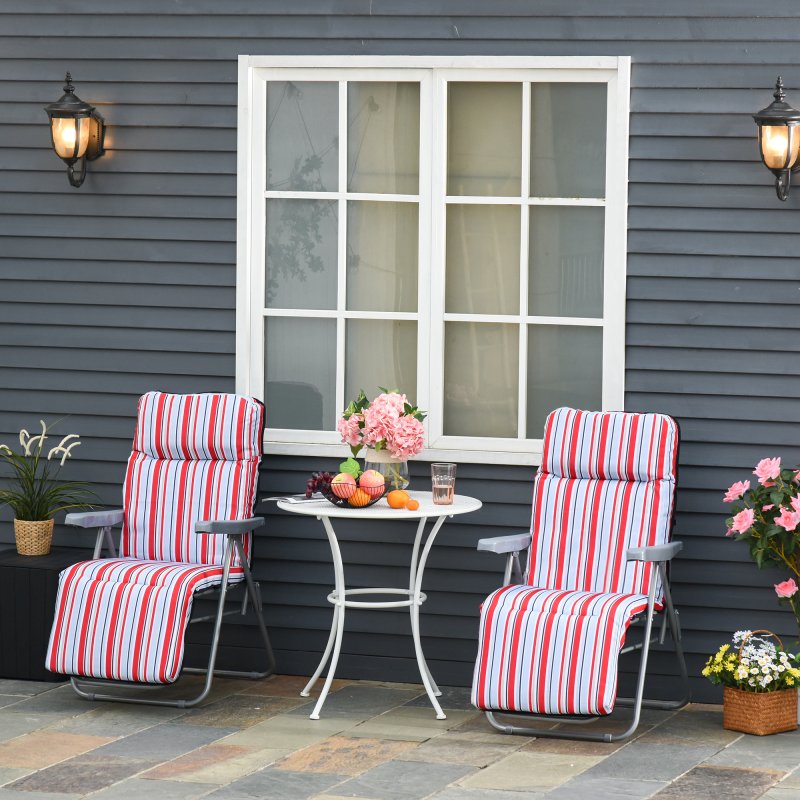 Outsunny Reclining Garden Chair Set of 2, 5-Level Adjustable Zero Gravity Chairs with Cushions, Folding Sun Lounger Garden Recliner Chairs with Armrests for Outdoor, Patio, Red Stripe