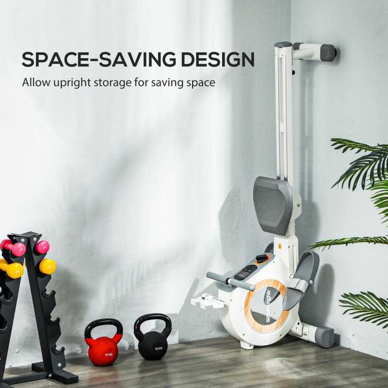 SPORTNOW Rowing Machine, 16-Level Magnetic Rower Machine with LCD Monitor and Phone Holder, Vertical Storage, for Home Gym Cardio Training, White