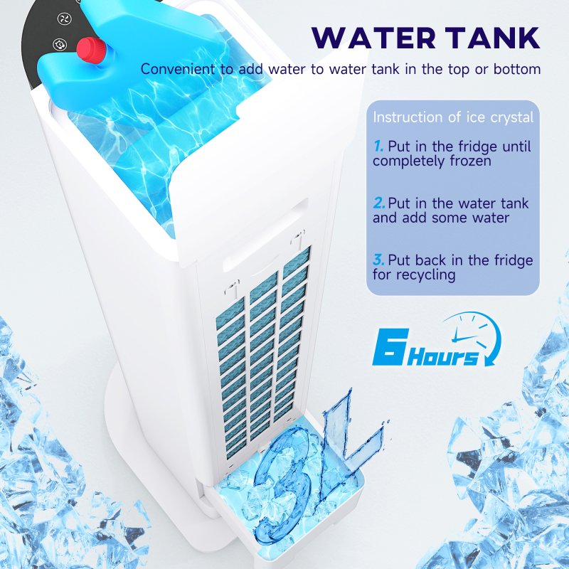 HOMCOM Portable Air Cooler, 3L Tank Evaporative Ice Cooling Tower Fan with 3 Modes, 3 Speeds, Remote, Timer, 60° Oscillating, Portable Swamp Cooler for Home Bedroom, White