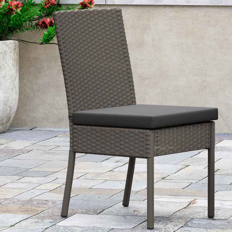 Outsunny 4 Pieces PE Rattan Garden Chairs with Cushion, Patio Wicker Dining Chairs with Backrest for Patio, Deck, Garden, Dark Grey