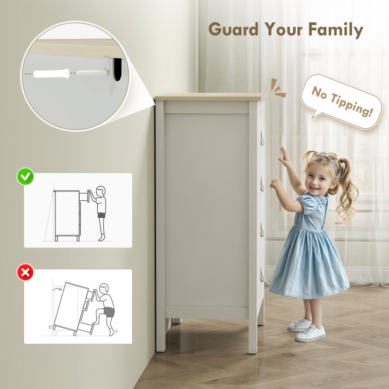 HOMCOM Bedroom Chest of Drawers, Modern 4 Drawer Dresser Cabinet with PU Leather Handles and Metal Runners for Living Room, Hallway, Entryway, White