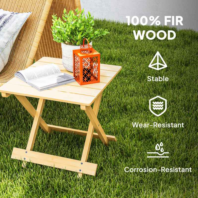 Outsunny Fir Wood Folding Coffee Table, Lightweight Small Garden Table with Slatted Top, Portable Folding Side Table for Balcony Deck Patio Terrace, Nature Wood Finish