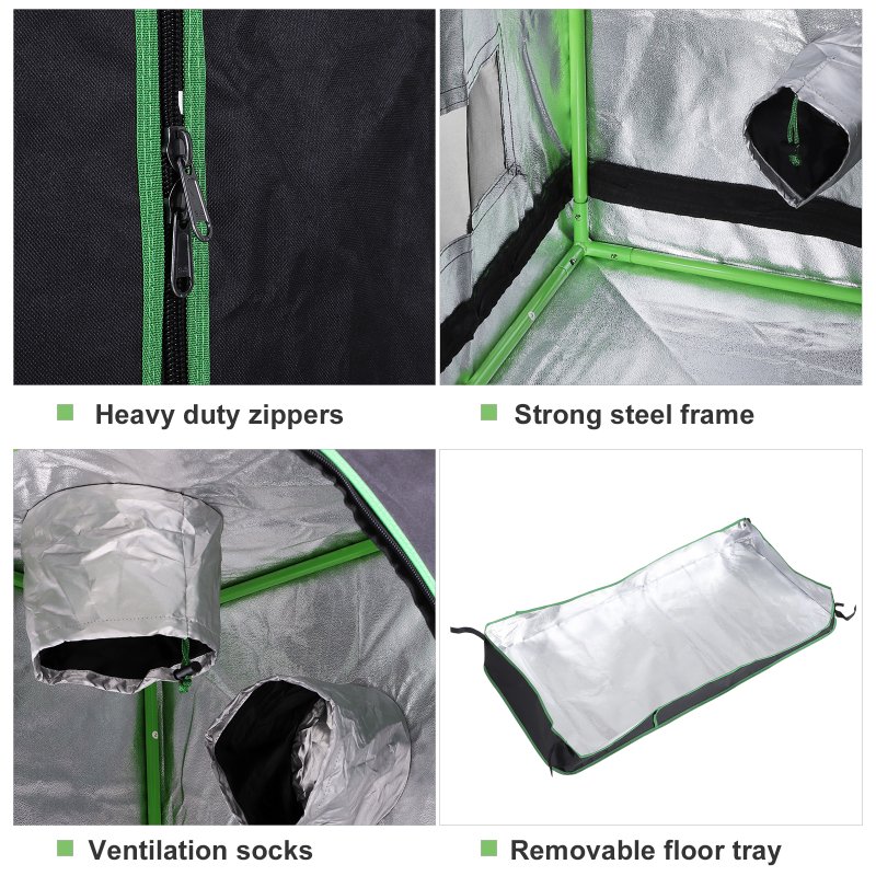 Outsunny Grow Tent Reflective Mylar Hydroponic with Adjustable Vents and Floor Tray for Indoor Plant Growing, 60 x 60 x 140 cm (24.5