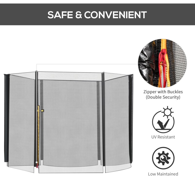 HOMCOM 8ft Trampoline Net Replacement Safety Net Enclosure Net Spare w/ 6 Poles