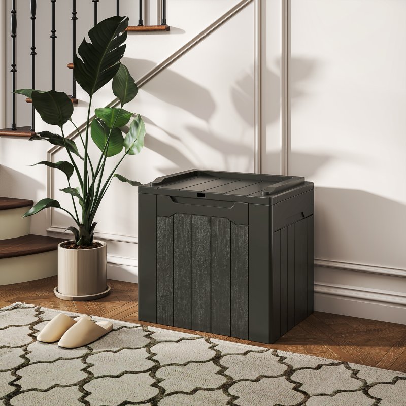 HOMCOM 107L Outdoor Balcony Garden Furniture Storage Box with Lock Hole, Plastic Storage Trunk with Lid and Side Handles, All Weather Resistant Large Chest, Safe and Secure for Patio