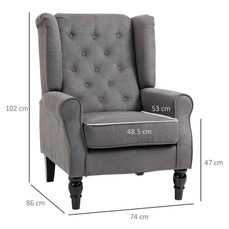 HOMCOM Retro Accent Chair, Linen Wingback Armchair with Wood Frame Button Tufted Design for Living Room Bedroom