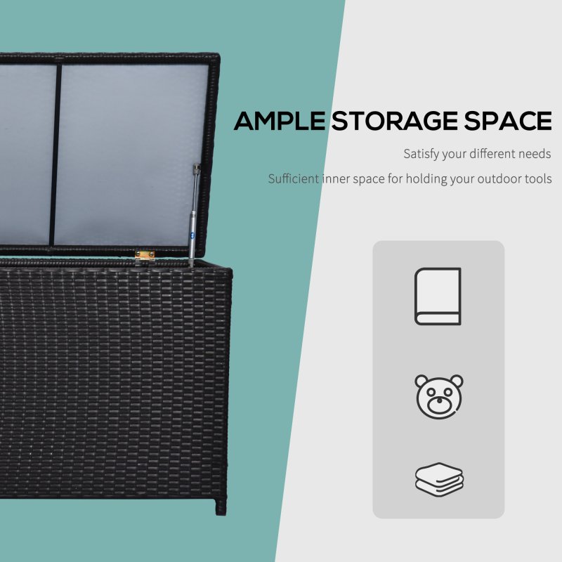 Outsunny 284 L Rattan Garden Storage Box, Outdoor Garden Storage Box with Gas Lift and Lockable Lid, Outdoor Wicker Rattan Chest Container for Garden Tools, 118 x 54 x 59 cm, Dark Brown