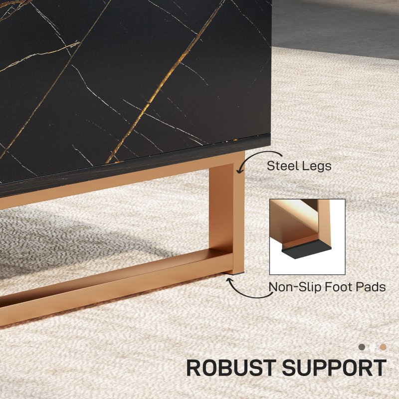 HOMCOM Marble-Effect Coffee Table with Storage, Living Room Table with Drawer and 2 Open Shelves, Modern Centre Table with Fluted Door, Black