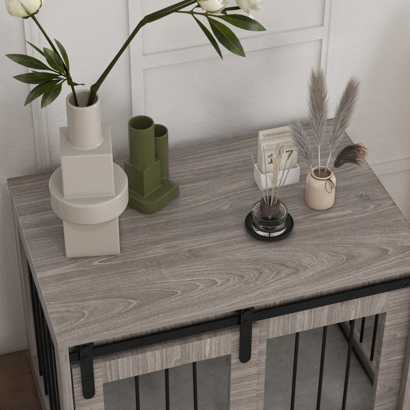 PawHut Dog Crate Furniture, Dog House Furniture Style for Medium Breeds, Pet Kennel with Removable Cushion for Indoor Use, 80 x 54 x 57cm, Brown