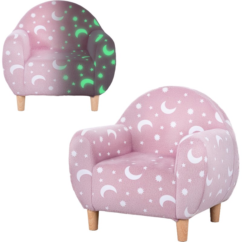 AIYAPLAY Kids Armchair, Glow in the Dark Single Chair with Star Design, Upholstered Toddler Tub Chair for Bedroom, Playroom, Kid Room, Pink