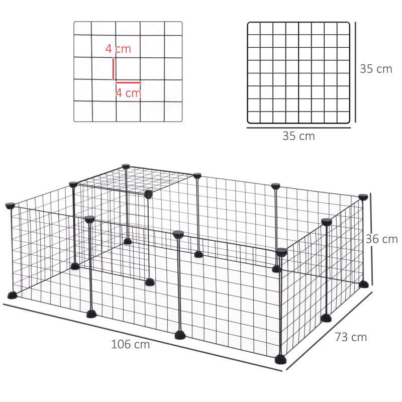 PawHut DIY Pet Playpen Metal Wire Fence 12 Panel Enclosure Indoor Outdoor Guinea Pig Bunny Small Animals Cage Black