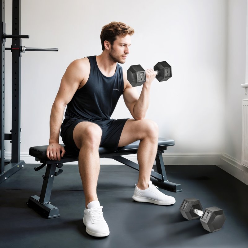 HOMCOM 2x12.5KG Rubber Hex Dumbbell Portable Hand Weights Dumbbell for Home Gym Workout Fitness