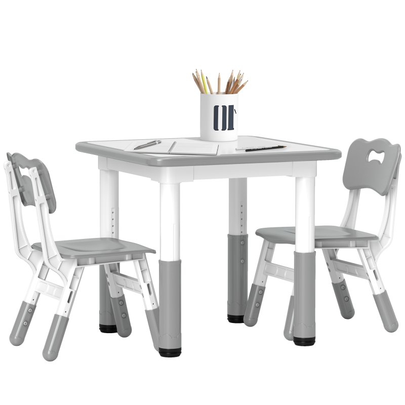 AIYAPLAY Kids Table and Chair Set, 3 Pcs Height Adjustable Activity Table Set with 2 Chairs, Easy to Wipe Arts & Crafts Table, for Classrooms, Daycares, Homes - Grey