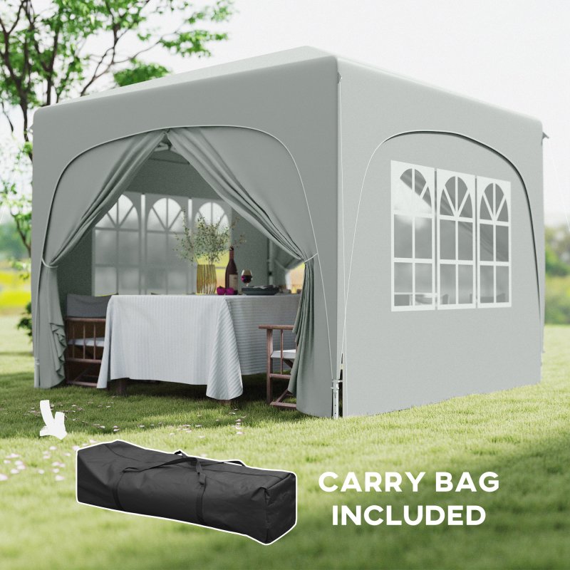 Outsunny 3 x 3(m) Pop Up Gazebo with Sides and Carry Bag, UPF50+, Height Adjustable Party Tent Instant Event Shelter for Garden, Outdoor, Patio, Light Grey