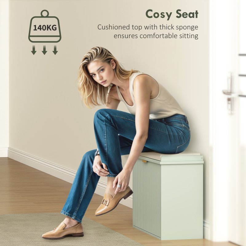 HOMCOM Shoe Bench with Padded Seat Cushion and Flip-Drawer, Shoe Cabinet Holds up to 120kg for Hallway, Entryway and Porch, 62x26x47.5cm