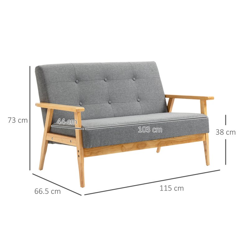 HOMCOM 2 Seater Sofa Modern Linen Fabric Upholstery Tufted Couch with Rubberwood Legs for Living Room and Kitchen