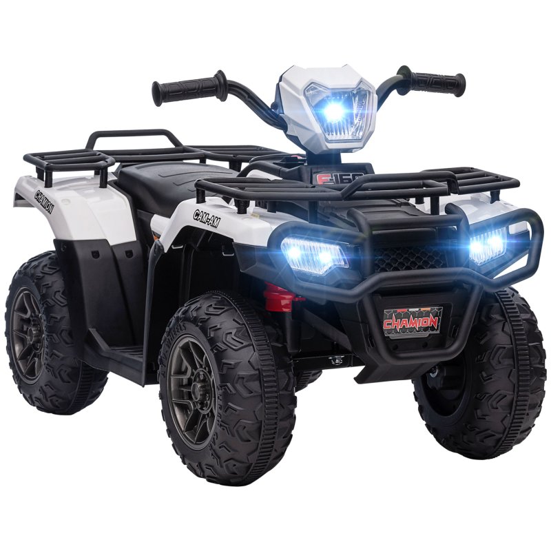 HOMCOM 12V Electric Quad Bike for Kids, Ride-On Car w/ Forward, Reverse Functions, Music, LED Headlights, for Ages 3-5 Years - White