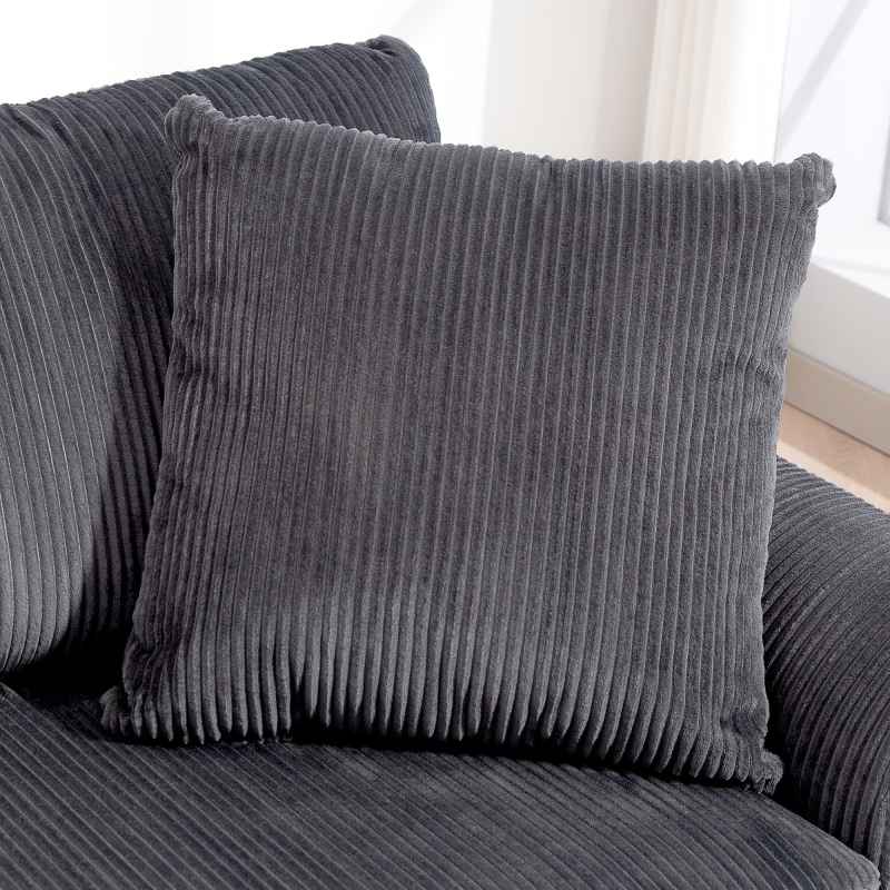 HOMCOM Modern 3 Seater Sofa with Spring Cushion, 212 cm Fabric Jumbo Cord Sofa Couch with 2 Scatter Cushions, Upholstered Corduroy Settee for Living Room, Bedroom, Home Office, Grey