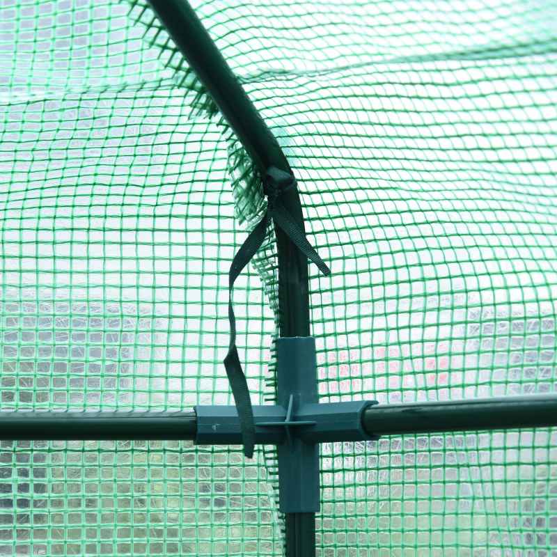 Outsunny Hexagon Walk In Greenhouse with Shelves, Outdoor Green House Grow House with Waterproof PE Cover and Roll-up Door, 228 x 196 x 215 cm, Green