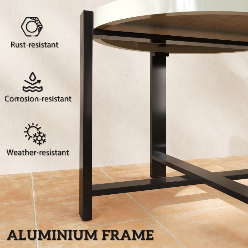 Outsunny Round Small Garden Table, 60cm Outdoor Side Table with Faux Marble Tempered Glass Top, Aluminium Frame for Garden, Patio, Balcony, Light Grey